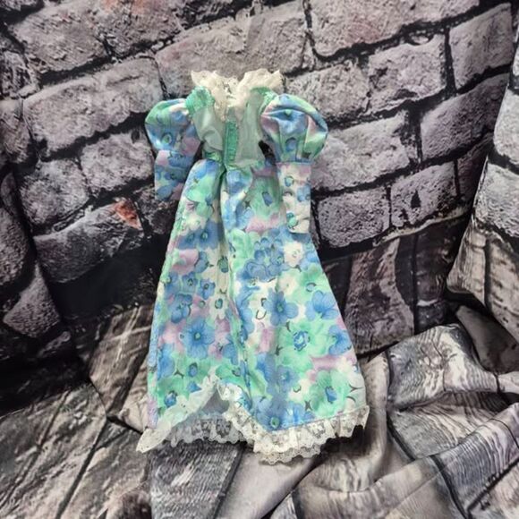 Vintge Barbie Dress & Purse Floral Shimmer Puff Sleeve Long Clothing Mattel - Picture 4 of 4